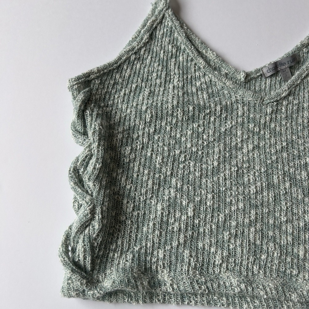 Vintage Charlotte Russe Green Knit Crop Cami Tank Top Side Lace Y2K Fairycore M - Picture 3 of 8